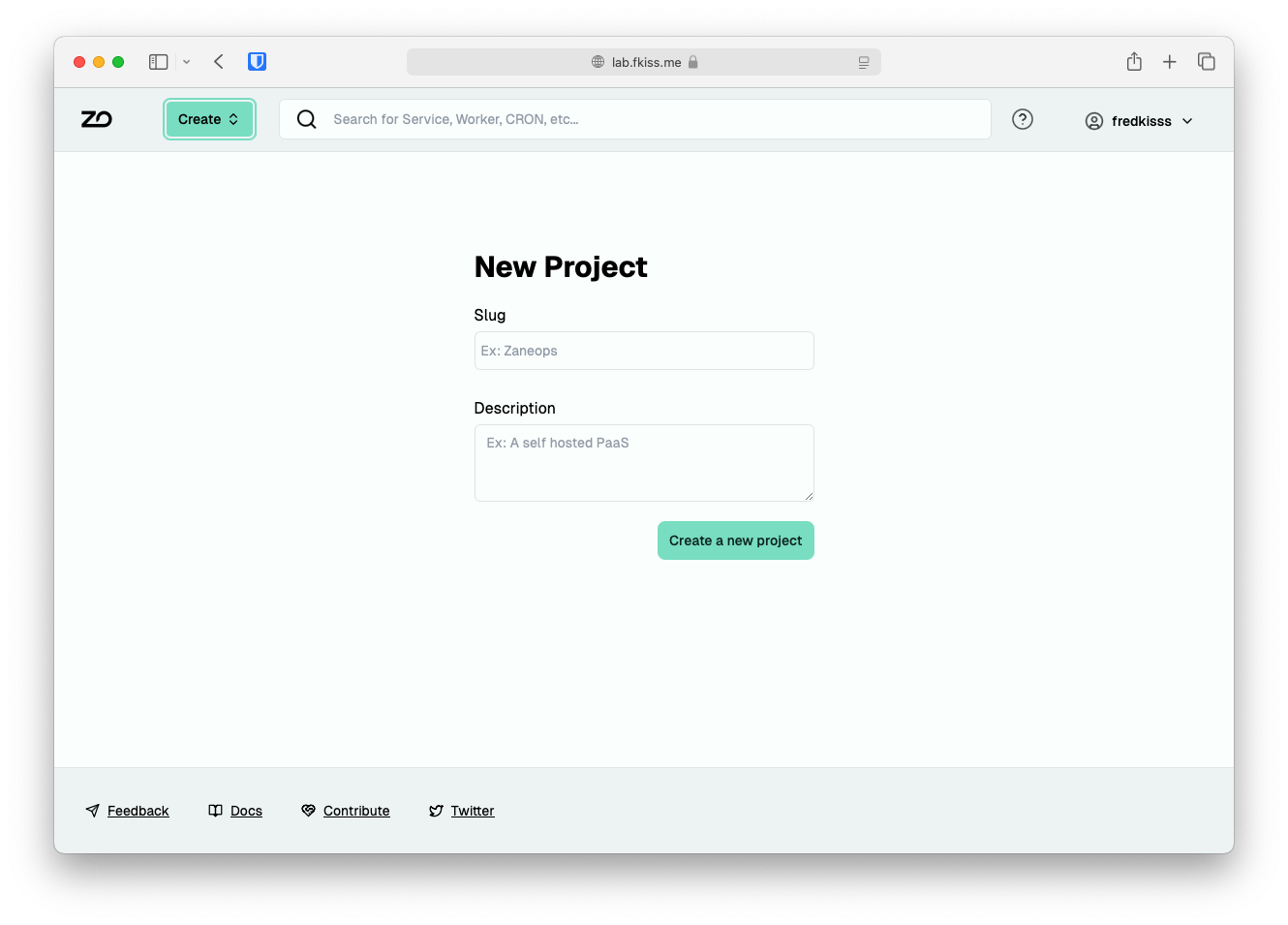 Create project page